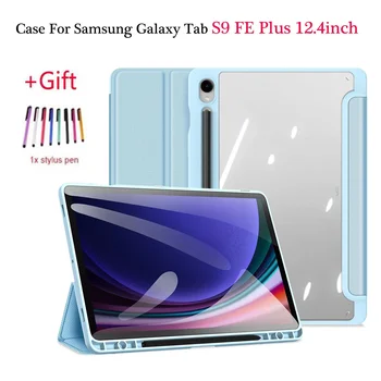 Pre Samsung Tab S9 FE Plus Prípade 12.4 palcový Tri-Fold Kožené Magnetický Stojan Smart Case Pre Coque Galaxy Tab S9 FE plus Kryt+Pero
