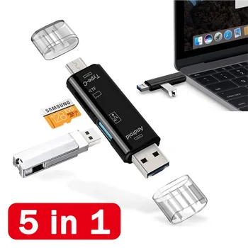 5in1 Typ C OTG Čítačka Kariet USB 2.0 Micro USB TF Čítačka Pamäťových Kariet Univerzálny Adaptér pre Android Telefónu, Notebooku, Typ C Zariadenia