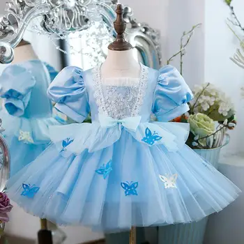 Dieťa Španielsky Lolita Princezná Plesové Šaty, Lúk Čipky Lístkového Rukáv Dizajn Narodeniny, Krst Strany Veľkonočné Eid Šaty Pre Dievčatá A2657