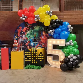 135pcs červená, žltá, modrá, zelená, čierna, strieborná balón garland nastaviť narodeninová párty, baby sprcha, promóciu