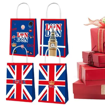 12 Ks Britskou Vlajkou Papier Shopping Bag Ladies Ruky Tašku Anglicko Skladacia Nákupné Tašky Pre Koláče, Chlieb Strany Prospech