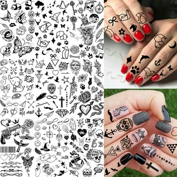 Malé Kotvy Lebky Dočasné Tetovanie Pre Ženy, Deti Realistické Falošné Slonie Zbraň Kvet Tetovanie Nálepky Prst 3D Vodotesné Tetovanie