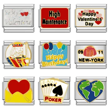 Hapiship 2024 Nové Módne Farby Romantické Srdce Poker Kúzlo Odkazy Fit 9 mm Náramok z Nerezovej Ocele, Takže DIY Šperky DJ736-B