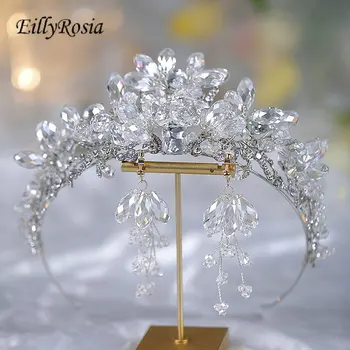 EillyRosia Crystal Doplnky do Vlasov pre Ženy Koruny Svadobné Hairwear Svadobné Čelenky Zapojenie Šperky, Ručne vyrábané Náušnice Nastaviť