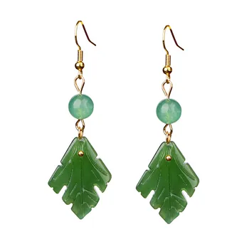 Green Jade Leaf Náušnice Amulety Amulet Ženy, Luxusné Talizmany Vyrezávané 925 Silver Darčeky Príslušenstvo Darček Šperky Prírodné Drop