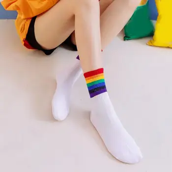 Módne Ponožky Rainbow Prekladané Zimné Ponožky Hrubé Anti-slip Teplé Mid-tube Lady Ponožky pre Členok Ochrany Mäkké Pohodlie