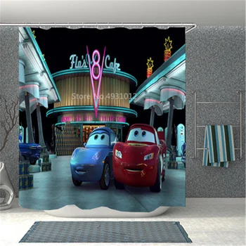 Nový McQueen Auto 3D Vytlačené Sprchové Závesy Cartoon Kúpeľňa Opony Nepremokavé Frabic Kúpeľňa Záves S Hákom