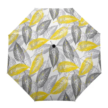 Žlto-Šedé Listy Textúra Automatický Dáždnik Cestovný Skladací Dáždnik Prenosné Parasol Vetru Dáždniky