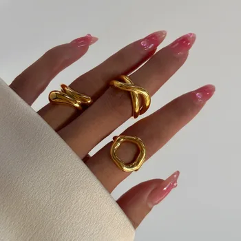 18k Zlatom Nehrdzavejúcej Ocele Nika Dizajn Abstraktné Geometrické Línie Zefektívniť Elegantné Sexy Prstene pre Ženy Anillos Mujer Šperky