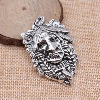 doprava zadarmo 6pcs 59x36mm antique silver Indiánsky Náčelník charms diy retro šperky nosenie Náušnice keychain vlasy karta, prívesok