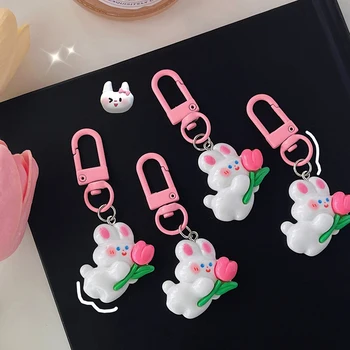 Roztomilý Mini Tulipán Králik Keychain Krásne Ružové Bunny Doll Prívesok Pre Ženy, Dievča Taška Deti Slúchadlá Box Závesy Keyring Prívesok