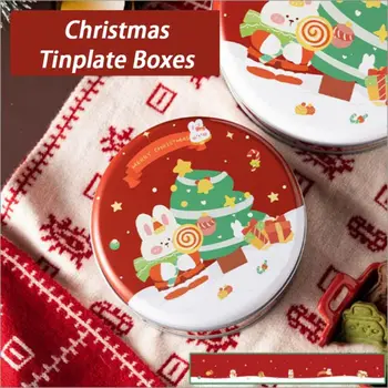 Vianočné Cukrovinky Tin Skladovanie Plechovky Mini Kolo Plech Boxy Kovové Xmas Vianočného Darčeka Candy Cookie Balenie