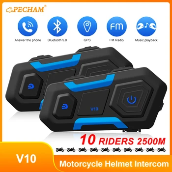 V10 Motocyklové Prilby Bezdrôtový Bluetooth Headset 5.0 BT 10 Jazdcov Motocykel Intercom Reproduktor, 600mAh Batérie, FM Hudby Zdieľania