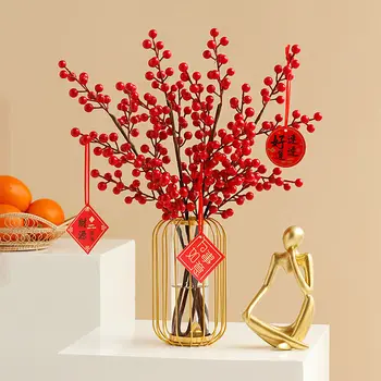 Čínsky Kovový Rám Skla Váza Červená Fortune Ovocie Nový Rok Ozdoby Domov Obývaciu Izbu Konferenčný Stolík Ozdobné Dekorácie Remeslá