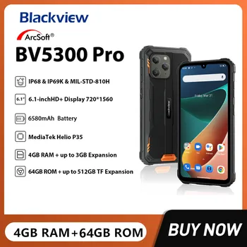 Blackview BV5300 Pro Vodotesný IP68 Robustný chytré telefóny Android 12 Telefóny 4GB+64GB Mobilný Telefón 13MP Camare 6580mAh Batéria NFC