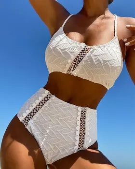 2023 Nové Letné Kúpanie Oblek Vysoký Pás Plavky Sexy Biele Bikini Set Ženy, Pevné Duté Z Push Up Čipky Dve Kus Plavky