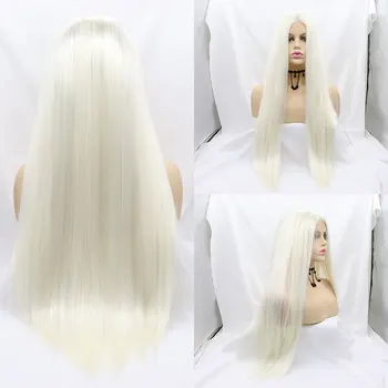 Bomba Blond Farba Priamo Syntetické 13X4 Predné Čipky Parochne Pre Trhal Vlasová Tepelne Odolných Vlákien Pre Biele Ženy Cosplay