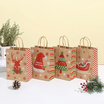 Veselé Vianoce Kraft Papier Tašky Cartoon Santa Claus Snehuliak Elk Candy Cookie Tote Taška na Vianoce, Nový Rok Darčekové Balenie Puzdro