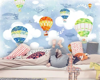 beibehang Prispôsobené modernej karikatúry modrú oblohu a biele oblaky horúceho vzduchu balón, lietadlo detskej izbe tapety pozadia