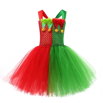 Detský Vianočný Kostým Princezná Elf Fáze Výkonu Zelená Nadýchané Sukne