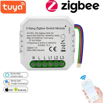Tuya Alexa Smart Home Zigbee Switch Modul Relé 3 Gang Smartlife Bezdrôtové Ovládanie Yandex Alice Automatizácie Moduly