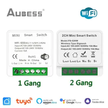 Tuya 16A 1 / 2 Gang Mini Wifi Smart Switch Život APP DIY 2 Kanály Relé 2 Spôsob Kontroly Práce s Yandex Alice Alexa Domovská stránka Google