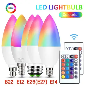 Smart Žiarovky E12/E14/E26/E27/B22 LED RGB Lampa 4W 7W IR Diaľkové Ovládanie Led Sviečka Žiarovky Stmievateľné Žiarivky Domova