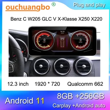Ouchuangbo auto rádio pre 12.3 palcový Benz C W205 GLC C350 / X-Klasse X250 X220 android 11 Quaclomm 662 stereo GPS