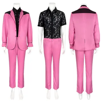 Cosplay Elvis (2022)-Elvis Presley Kostým Ružová Kabát, Čierne Tričko Jednotné Oblečenie Halloween Zdobiť Oblečenie Strany Dospelých Oblek