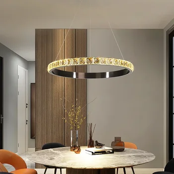 Moderné Krúžok Krištáľový Luster Lampa Black Gold Luxusný Luster Pre Obývacej Izby, Spálne, Závesné Svietidlá LED Domova Osvetlenie