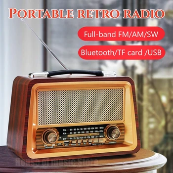 Krátkovlnné Starožitné Bezdrôtové Rádiové Vintage AM/FM/SW Rádio Podpora Bluetooth/USB/TF Karty Hráča Domov Prenosné Prenosné Reproduktory