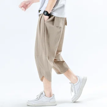Muži Čínsky Štýl, Bavlnená Posteľná Bielizeň Hárem Krátke Nohavice Elegantné Vrecká Pánske Retro Streetwear Šortky Muž Bežné Teľa--Dĺžka Nohavice