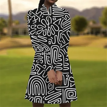 Dlhé rukávy šaty Nové dámske golfové bežné jeseň minimalistické šaty Fitness pohodlné šaty Outdoorové športy krátke sukne