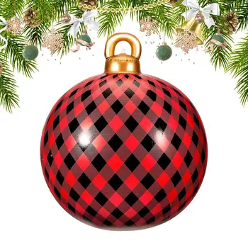 24 inch Vianočné Gule Ozdoby Vonkajšie Vnútorné Pvc Červené a Čierne Kockované Obrie Vianočné Nafukovacie Dekorácie, Ozdoby Loptu