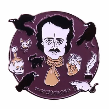 Nevermore raven brošňa Edgar Allan Poe tlačidlo odznak Gotický horor pin literatúry umelecké zbierky knihomoľa darček